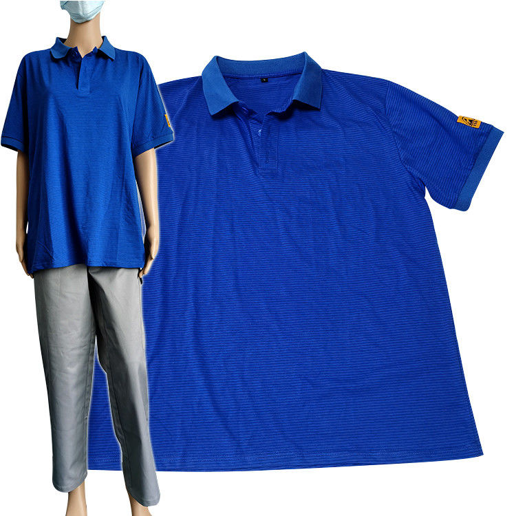 Short Sleeve 4% Conductive Fiber ESD Safe Clothing Polo Shirt Antistatic