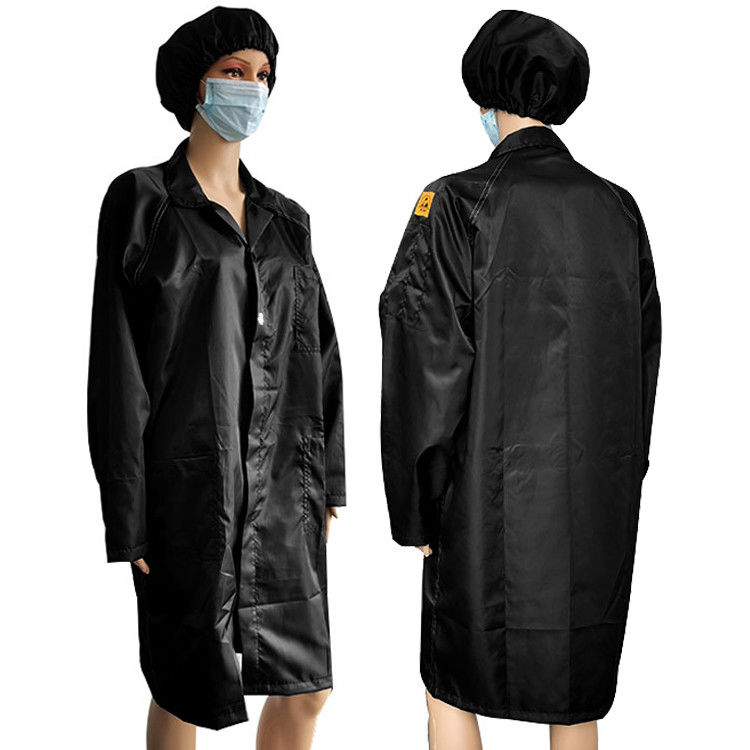 Black 4% Carbon Fiber Unisex ESD Safe Clothing Anti Static With Cap