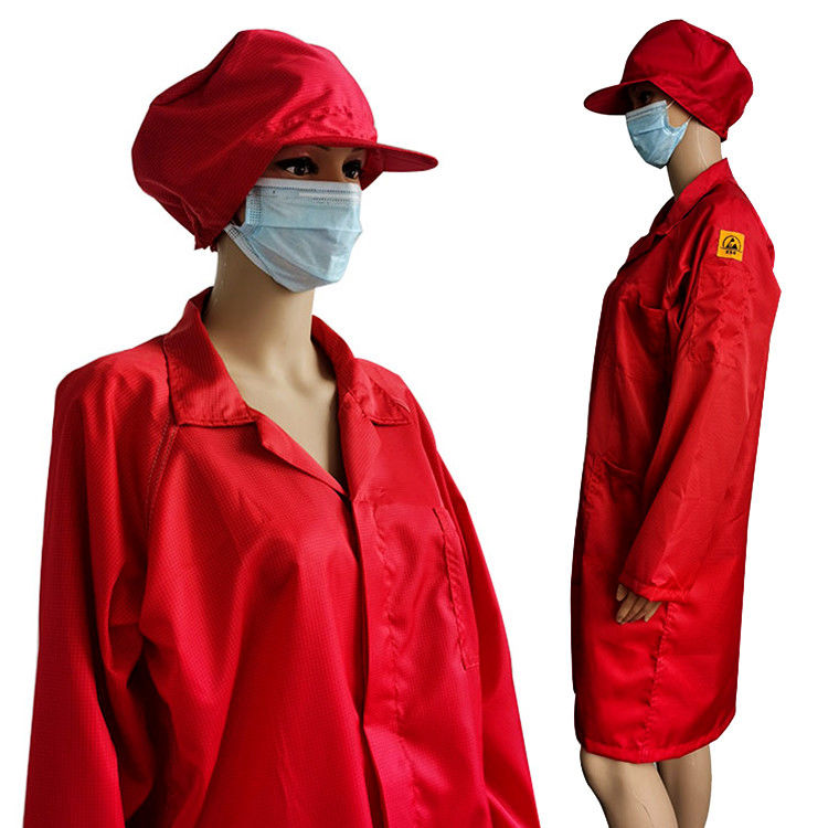 96% Cotton Red ESD Antistatic Smock Coverall with Same Color Cap
