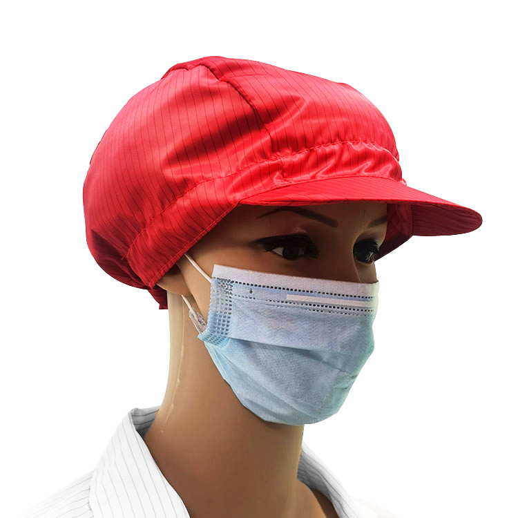 Polyester Breathable Stripe ESD Cap ForCleanroom Bright Red