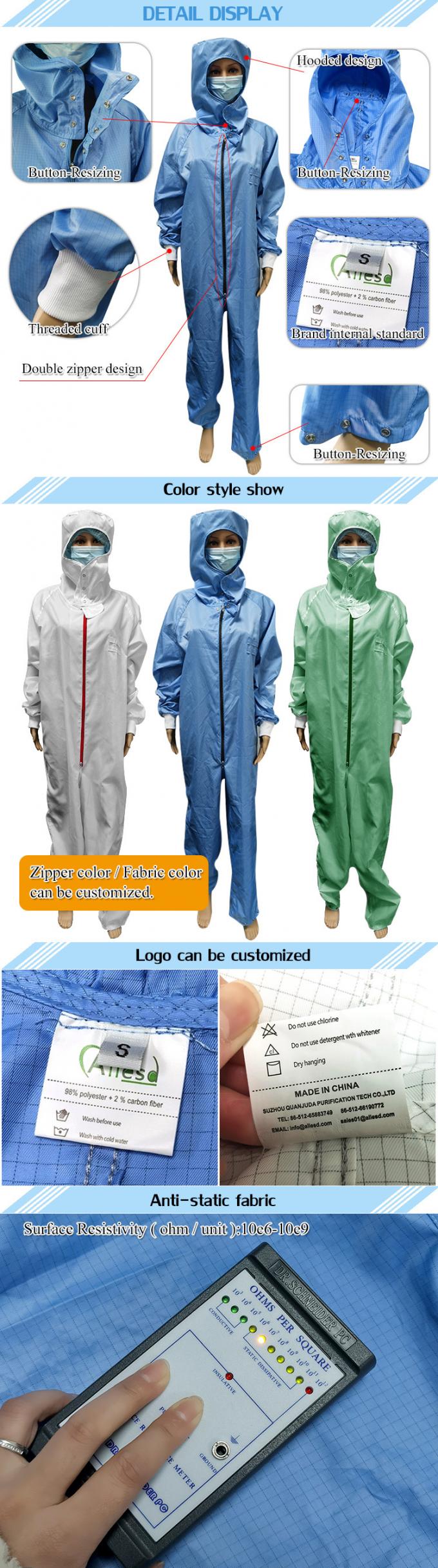 Blue Washable Dust Free ESD Garment Anti Static For Cleanroom Industry 0