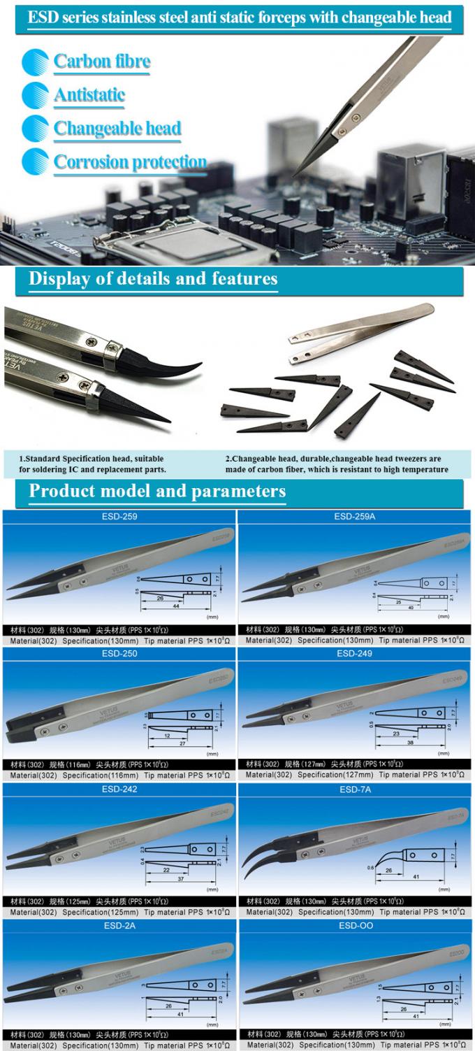 Pinzas Ceramic Tipped Tweezers ESD Stainless Steel High Temperature Resistant 0