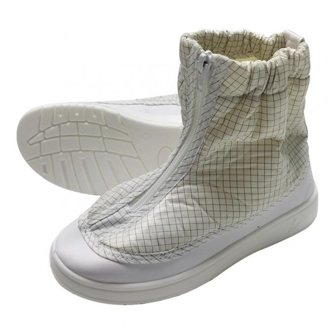 White Antistatic PU Gird ESD Fabric Short Boots For Cleanroom 2