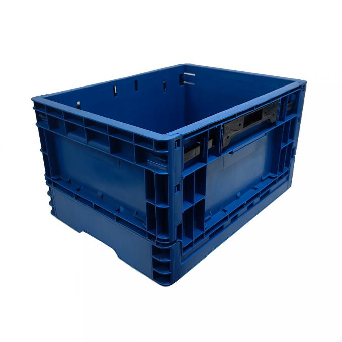 Blue ESD Foldable Storage Box Plastic Attached Lids Turnover Crate 1