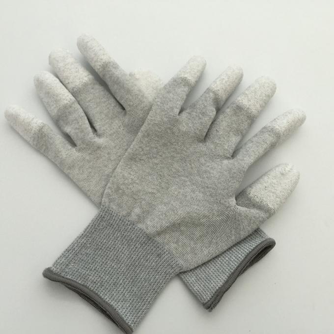 ESD PU Top Coated Anti Static Gloves Polyester Liner With Carbon Filament Knitted 0