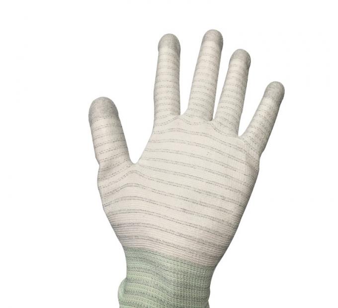PU Top Coated Striped Static Proof Gloves Fingertip Carbon Knitted EN388 4121 Standard 0