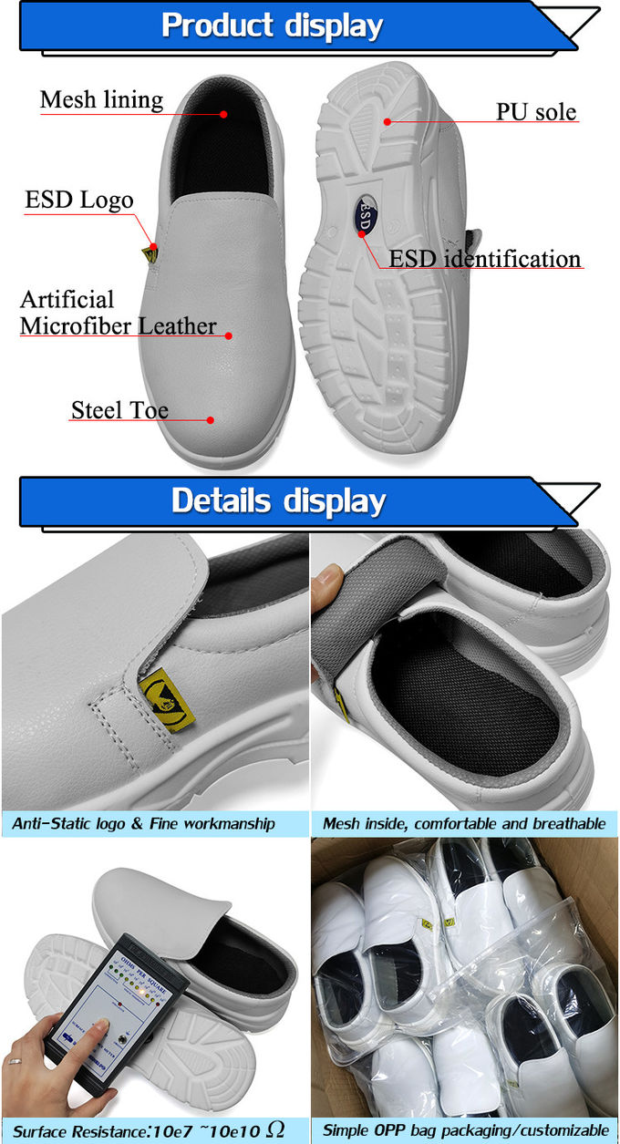 Cleanroom ESD Antistatic White Steel Toe Breathable Safety Shoe ESD