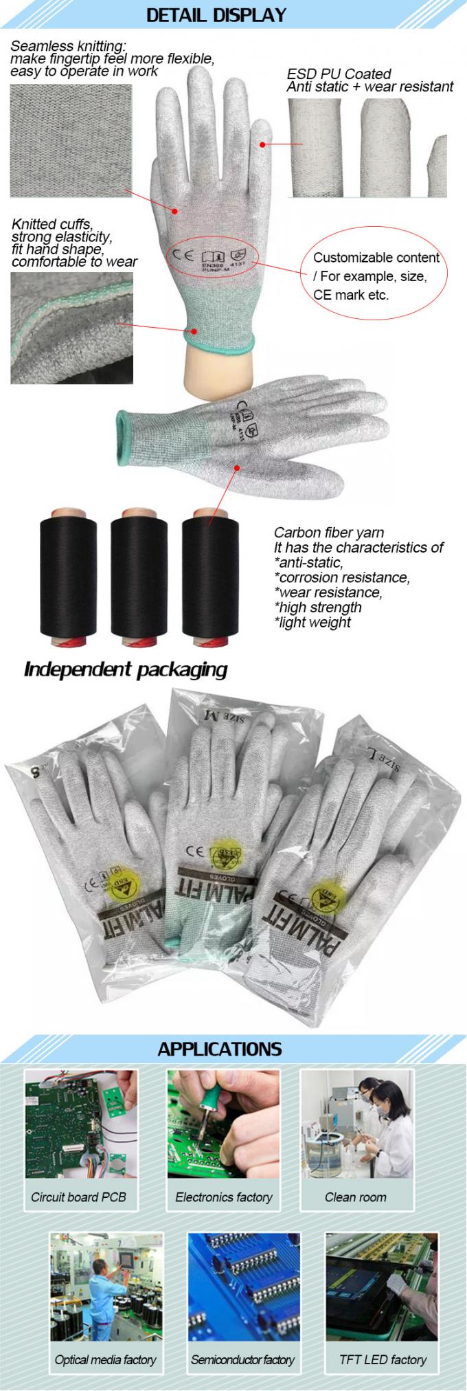 Dust Free PU Coated ESD Palm Fit Anti Static Gloves 0