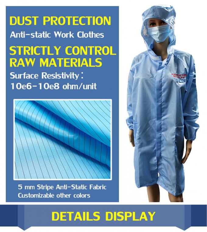 Unisex 5mm Stripe ESD Anti Static Smock For Class 100 Cleanroom 4
