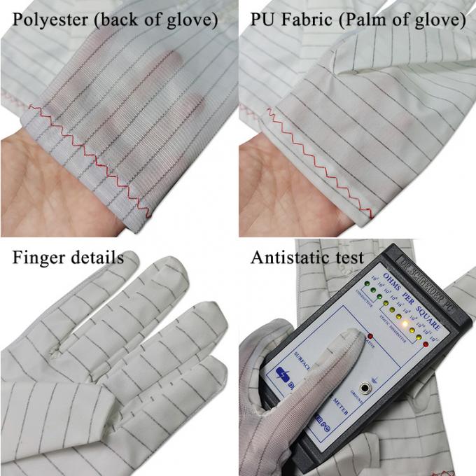 Anti Slip Lint Free PU Fabric Esd Safe Gloves for Cleanroom Industrial 0