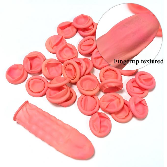 Pink Chlorination Latex Disposable Finger Cots Textured Matte Non Slip 0