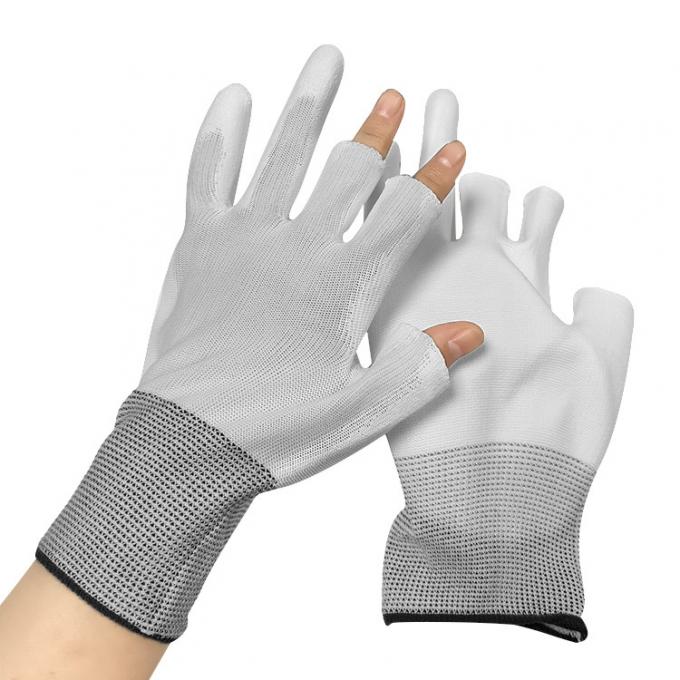 3 Fingers Half PU Palmfit Coated Safety Gloves Industry Use White 1